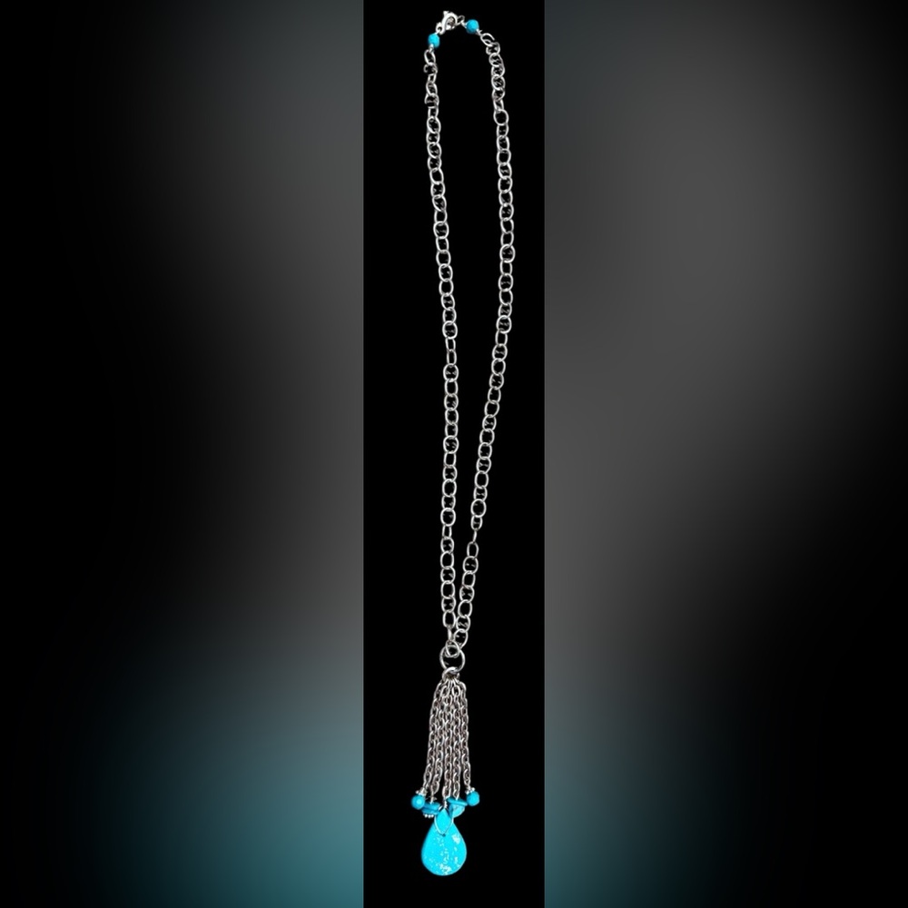 Silver and Turquoise Pendant Necklace - Picture 7 of 8